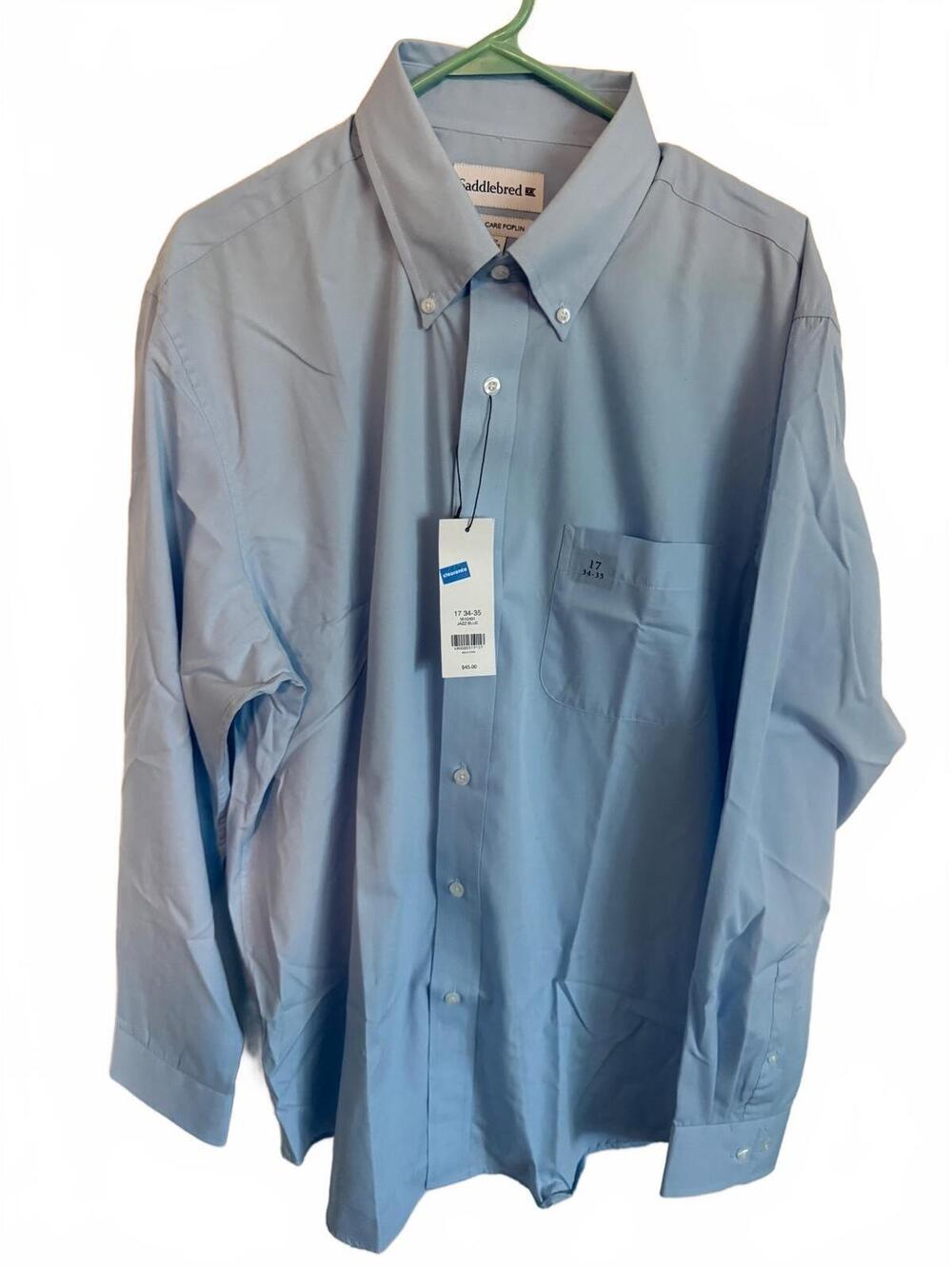 Saddlebred Easy Care Poplin Men's Dress Shirt Size 17 34/35 Light Blue